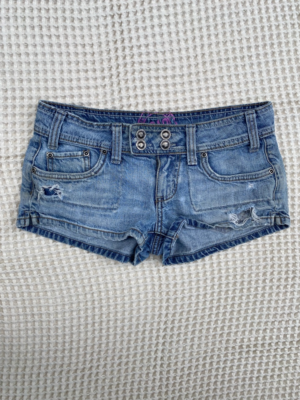 Denim Distressed Super Low-RiseY2K Micro Shorts